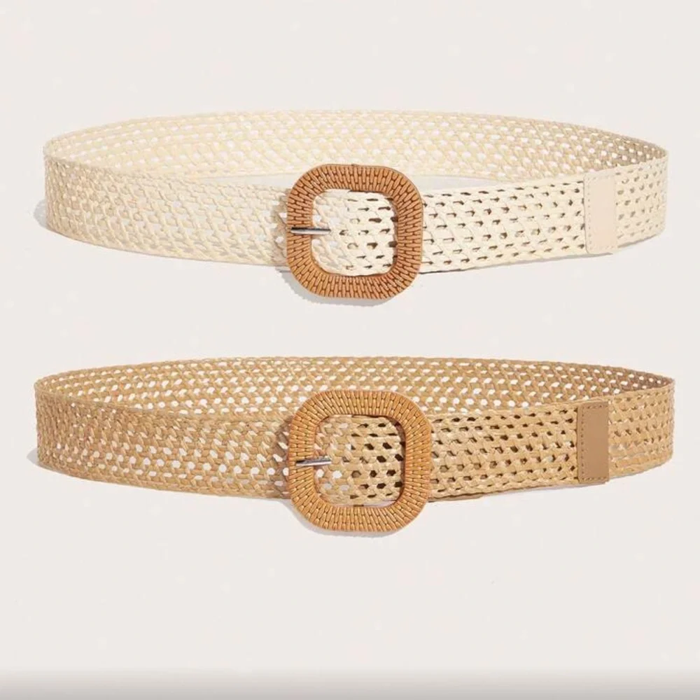 2 Woven Minimalist Beige and Tan Belt